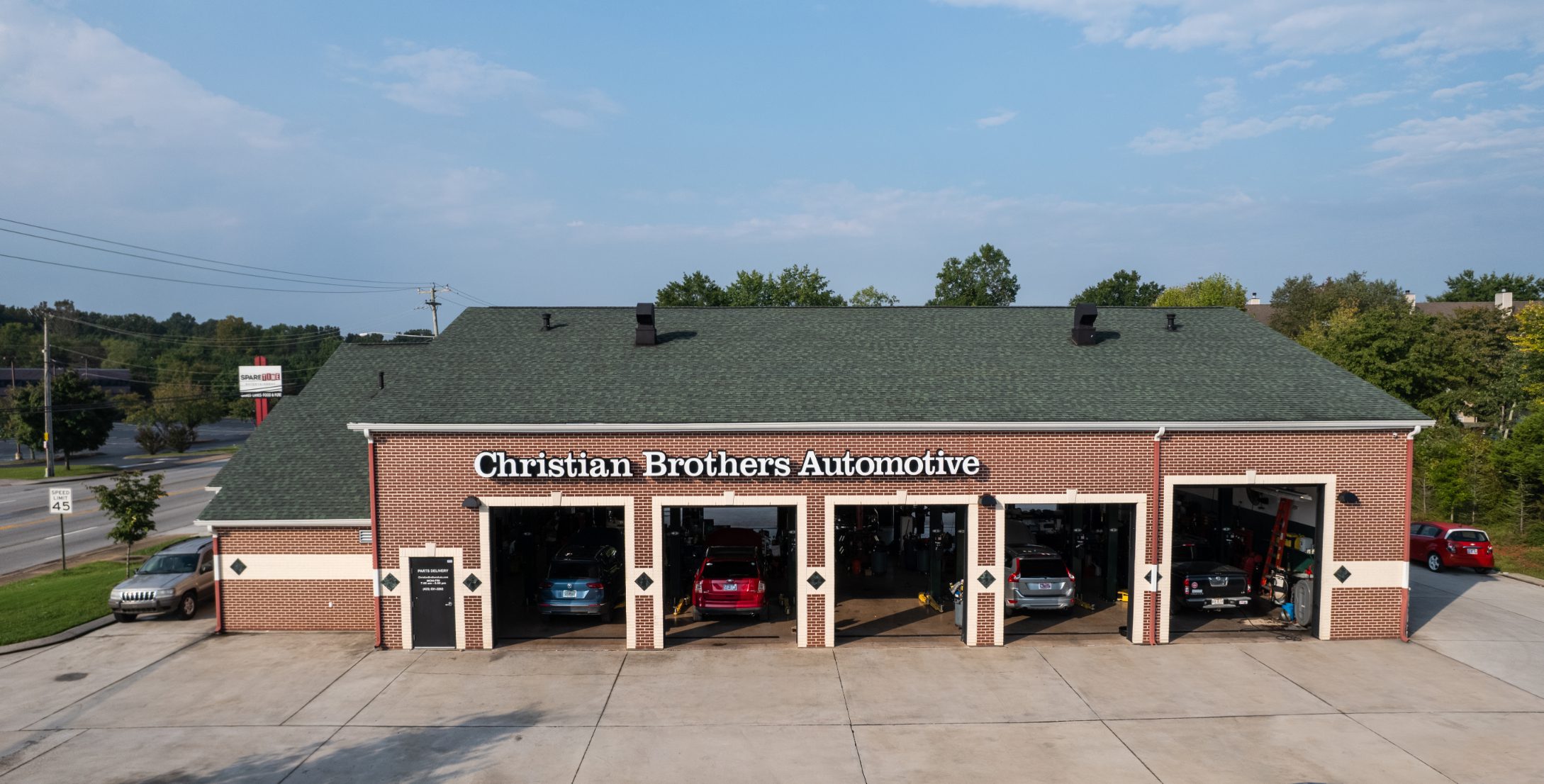 Front elevation of the five service bays