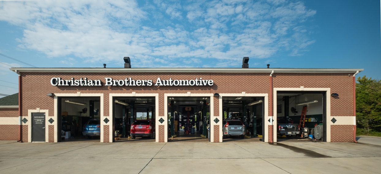 Street-level view of the Christian Brothers Automotive service bays