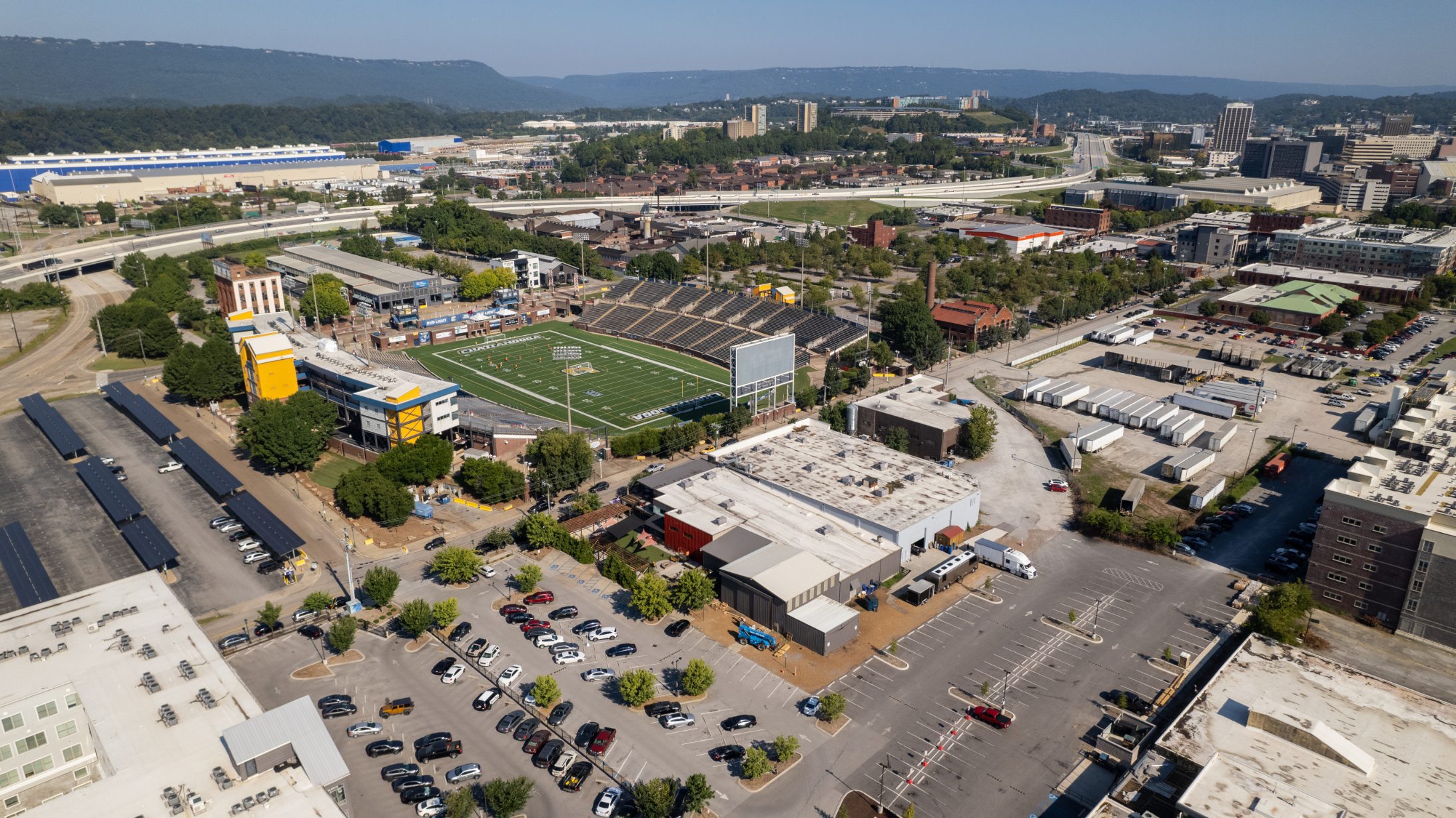 Aerial view of Finley Stadium and the surrounding block