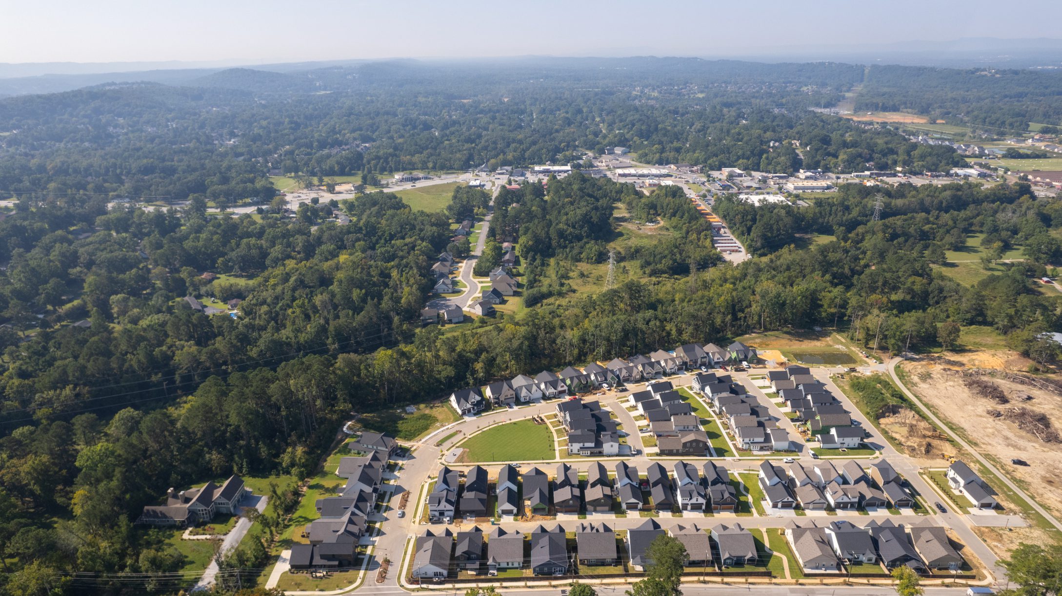 Aerial view of the neighborhood entrance and corner streets